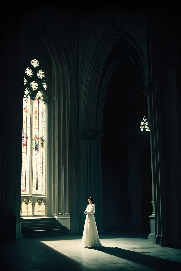woman alone in a cathedral